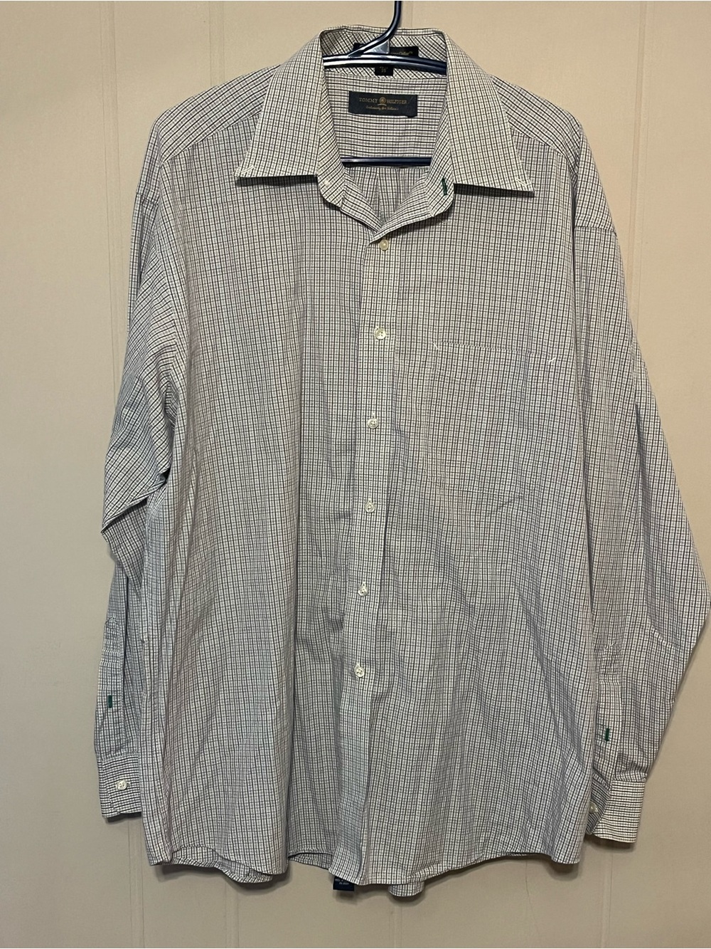 Tommy Hilfiger Men’s Long-Sleeve Checked Dress Shirt - White & Blue